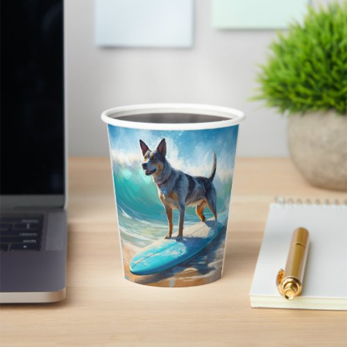 Blue Heeler Beach Surfing Painting  Paper Cups