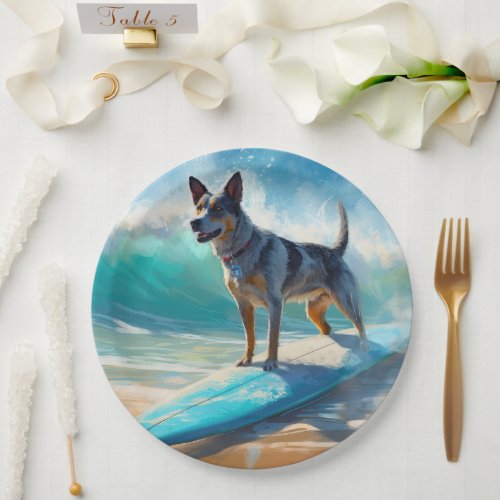Blue Heeler Beach Surfing Painting  Paper Plates