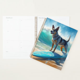 Blue Heeler Beach Surfing Painting  Planner