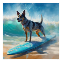 Blue Heeler Beach Surfing Painting 
