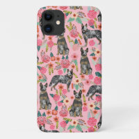 Blue heeler cattle dog florals pink