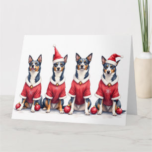 Blue Heeler Christmas Dress Santa Hat Card