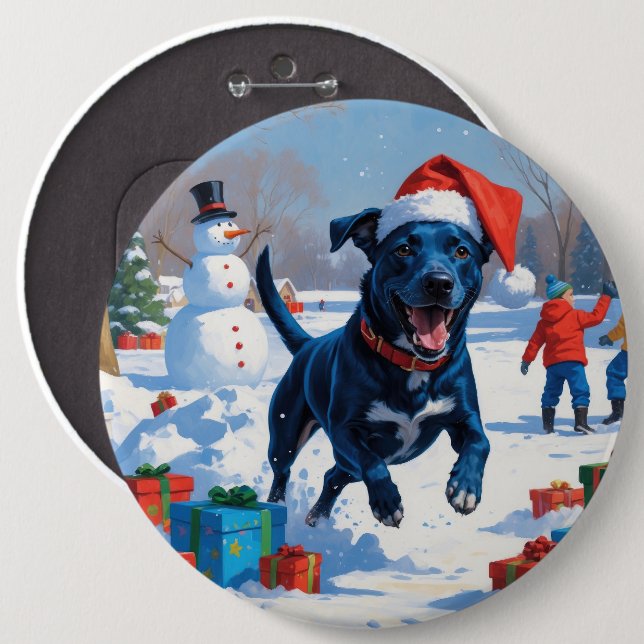 Blue Heeler Christmas Festive Snow Scene Button (Front & Back)