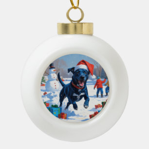 Blue Heeler Christmas Festive Snow Scene Ceramic Ball Christmas Ornament