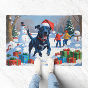 Blue Heeler Christmas Festive Snow Scene Doormat
