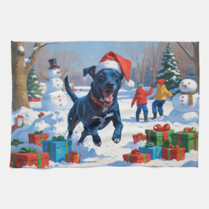 Blue Heeler Christmas Festive Snow Scene Kitchen Towel