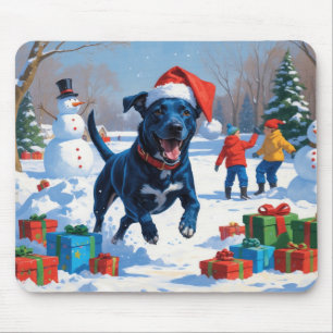 Blue Heeler Christmas Festive Snow Scene Mouse Pad