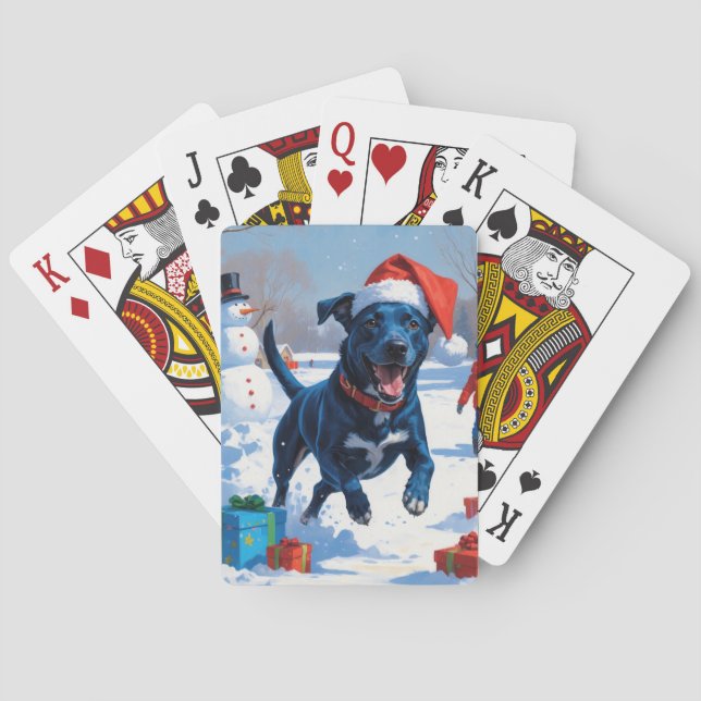 Blue Heeler Christmas Festive Snow Scene Poker Cards (Back)
