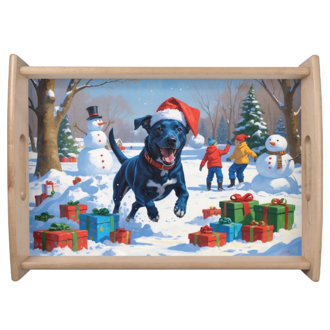 Blue Heeler Christmas Festive Snow Scene Serving Tray (Front)