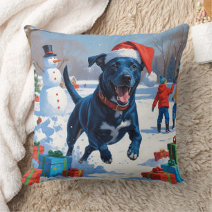 Blue Heeler Christmas Festive Snow Scene Throw Pillow