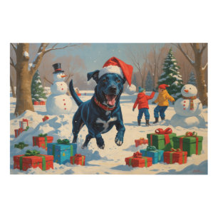 Blue Heeler Christmas Festive Snow Scene Wood Wall Art