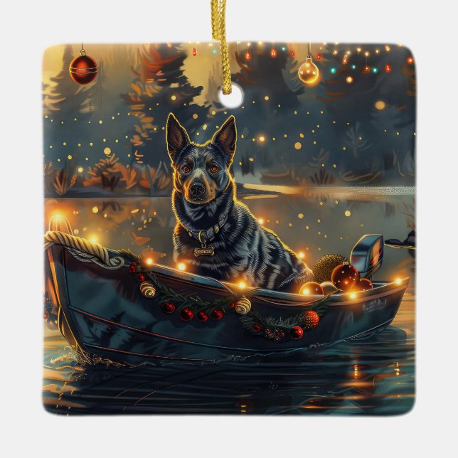 Blue Heeler Christmas Festive Voyage Ceramic Ornament (Front)