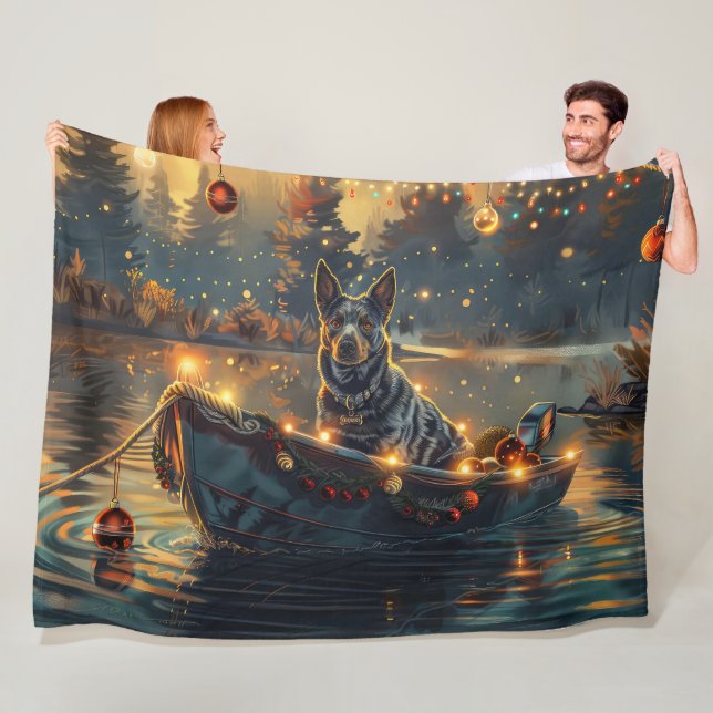 Blue Heeler Christmas Festive Voyage Fleece Blanket (In Situ)