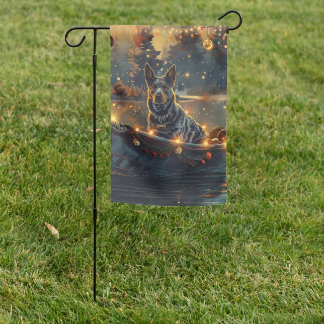 Blue Heeler Christmas Festive Voyage Garden Flag (In SItu)