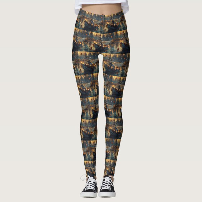 Blue Heeler Christmas Festive Voyage Leggings (Front)