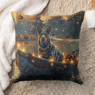 Blue Heeler Christmas Festive Voyage Throw Pillow
