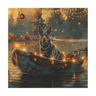 Blue Heeler Christmas Festive Voyage Wood Wall Art
