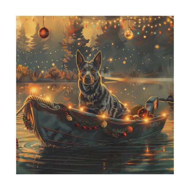 Blue Heeler Christmas Festive Voyage Wood Wall Art (Front)