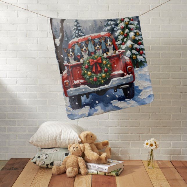 Blue Heeler Christmas Red Truck Holiday Baby Blanket (In Situ)
