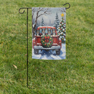 Blue Heeler Christmas Red Truck Holiday Garden Flag
