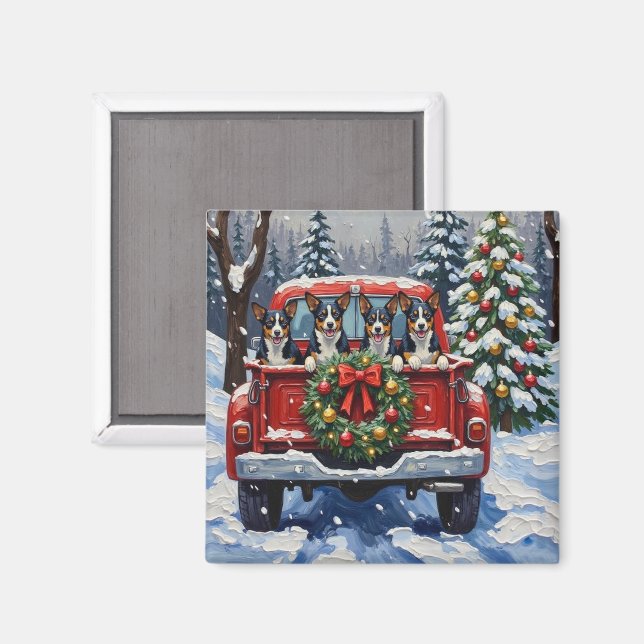 Blue Heeler Christmas Red Truck Holiday Magnet (Front/Back)