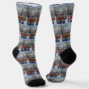 Blue Heeler Christmas Red Truck Holiday Socks