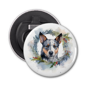 Blue Heeler Christmas Wreath Festive Pup Bottle Opener