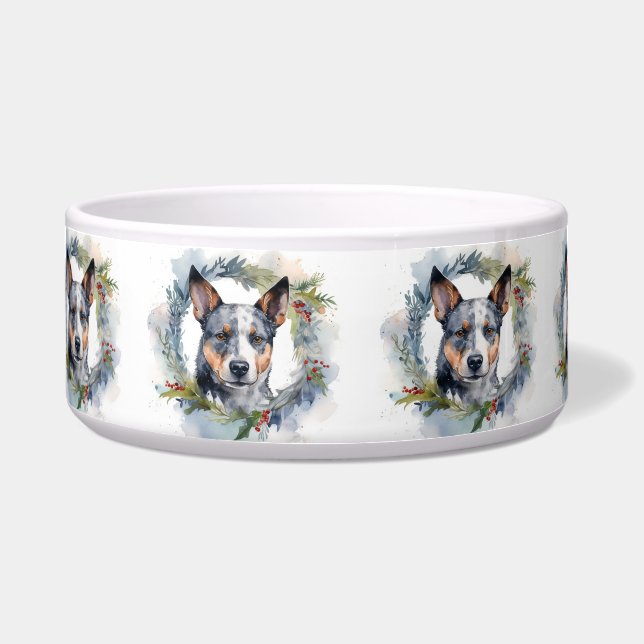 Blue Heeler Christmas Wreath Festive Pup Bowl (Front)