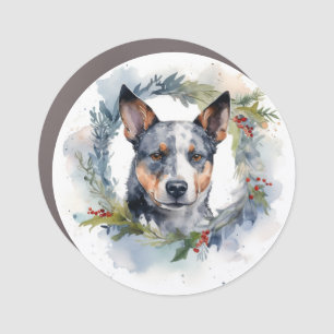 Blue Heeler Christmas Wreath Festive Pup Car Magnet