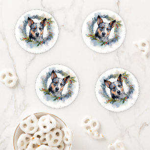Blue Heeler Christmas Wreath Festive Pup Coaster Set