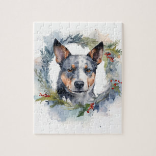 Blue Heeler Christmas Wreath Festive Pup Jigsaw Puzzle