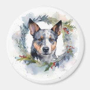 Blue Heeler Christmas Wreath Festive Pup Magnet