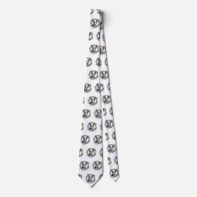 Blue Heeler Christmas Wreath Festive Pup Neck Tie (Front)