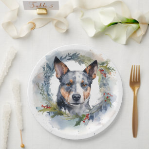 Blue Heeler Christmas Wreath Festive Pup Paper Plates