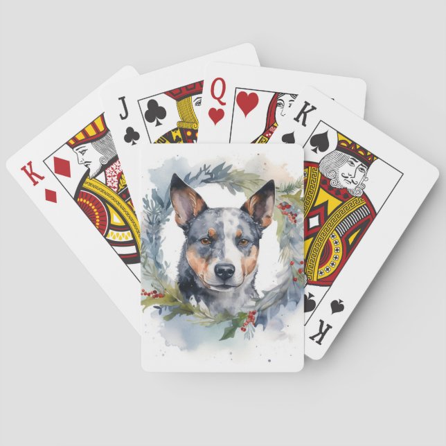 Blue Heeler Christmas Wreath Festive Pup Poker Cards (Back)