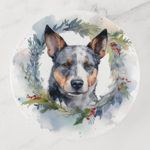 Blue Heeler Christmas Wreath Festive Pup Trinket Tray