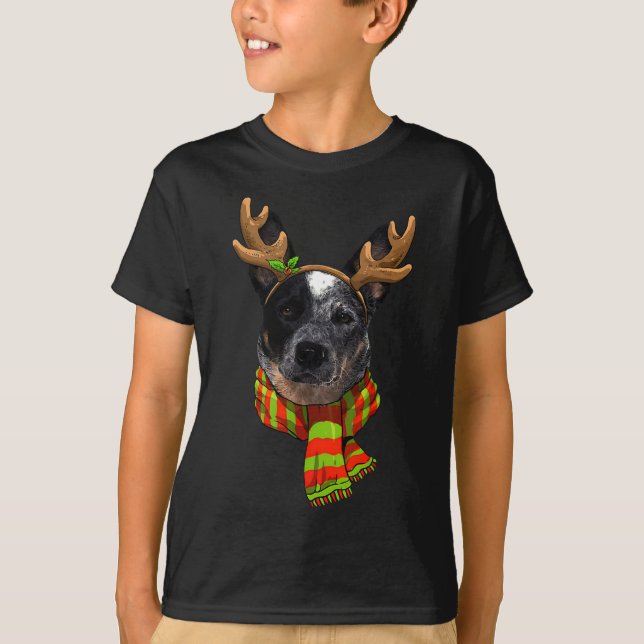 Blue Heeler Christmas Xmas Reindeer Pet Dog Lover  T-Shirt (Front)