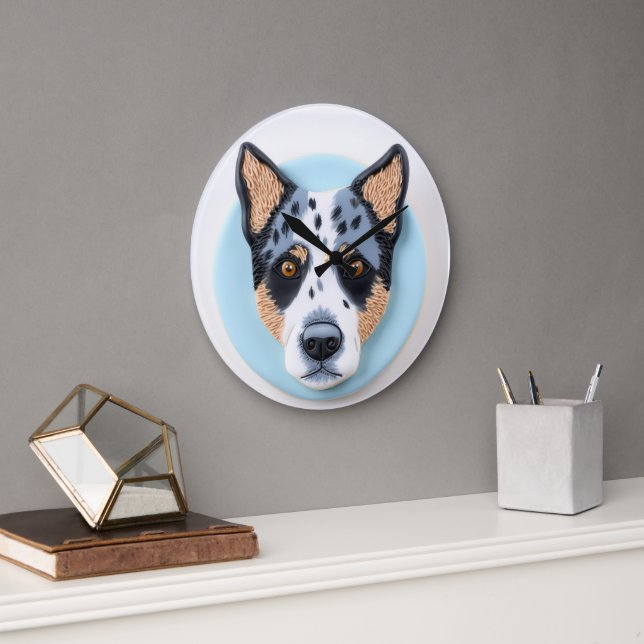 Blue Heeler Dog 3D Inspired Large Clock (Office)