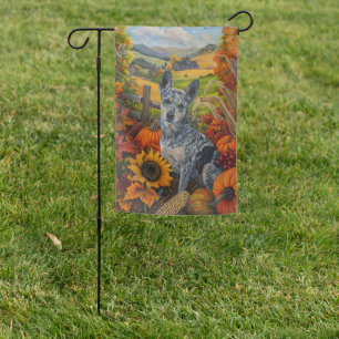 Blue Heeler Dog Autumn Harvest Thanksgiving Garden Flag