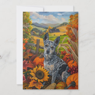 Blue Heeler Dog Autumn Harvest Thanksgiving Holiday Card
