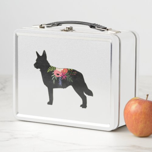 Blue Heeler Dog Breed Boho Floral Silhouette Metal Lunch Box