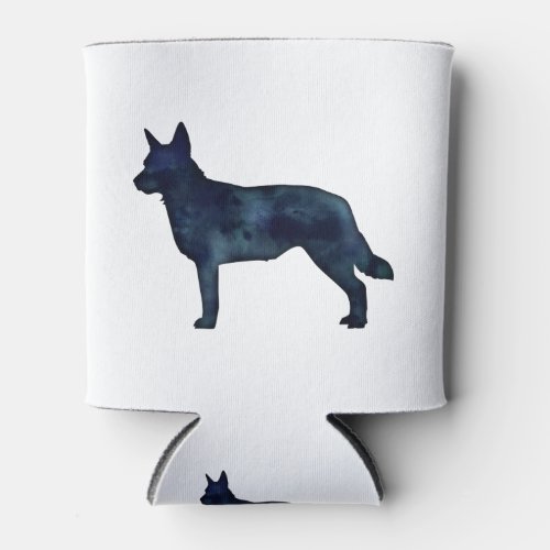 Blue Heeler Dog Breed Silhouette Black Watercolor Can Cooler