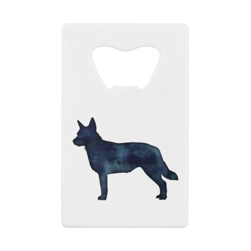 Blue Heeler Dog Breed Silhouette Black Watercolor Credit Card Bottle Opener