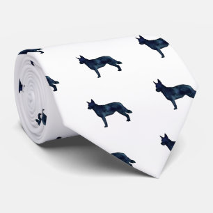 Blue Heeler Dog Breed Silhouette Black Watercolor Neck Tie