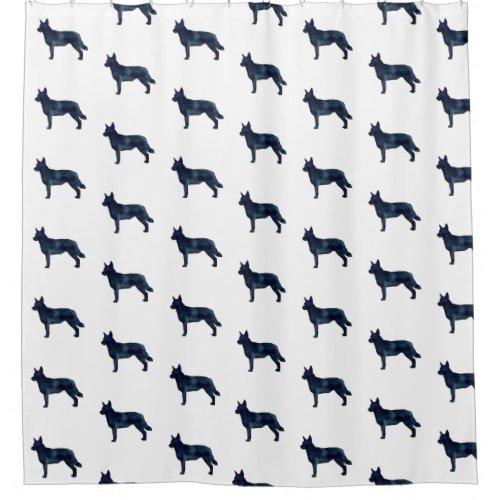Blue Heeler Dog Breed Silhouette Black Watercolor Shower Curtain