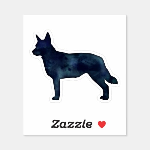 Blue Heeler Dog Breed Silhouette Black Watercolor Sticker