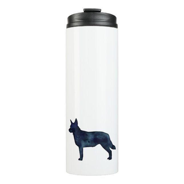 Blue Heeler Dog Breed Silhouette Black Watercolor Thermal Tumbler (Front)