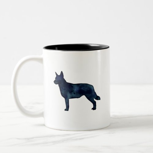 Blue Heeler Dog Breed Silhouette Black Watercolor Two_Tone Coffee Mug