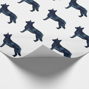 Blue Heeler Dog Breed Silhouette Black Watercolor Wrapping Paper
