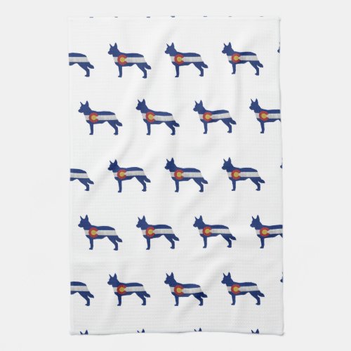 Blue Heeler Dog Breed Silhouette Colorado Flag Kitchen Towel